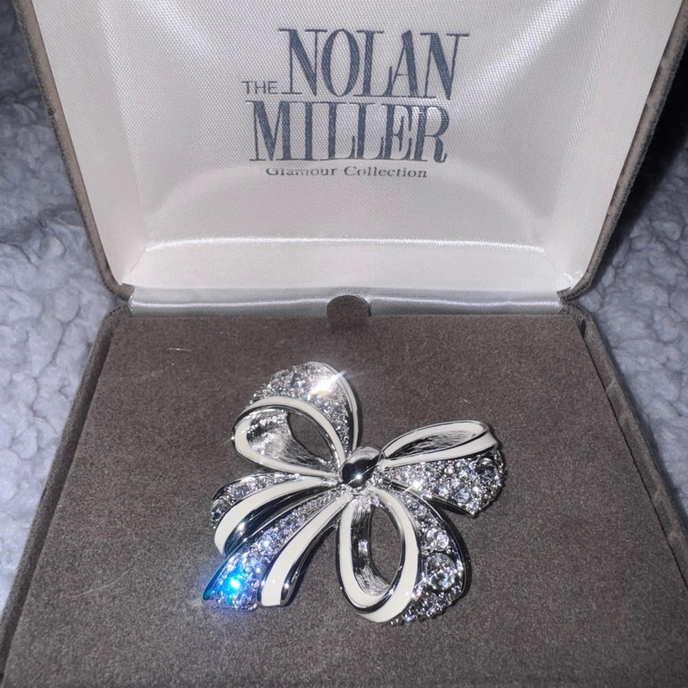 Vintage Nolan Miller Silver and White Crystal Brooch